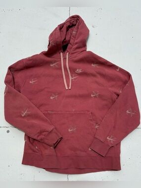 Nike Men's Burgundy Pullover Hoodie with All-Over Logos